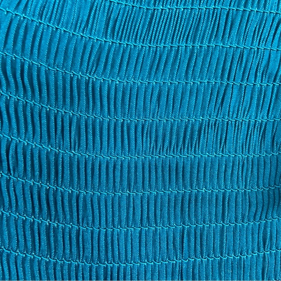 The impeccable pig teal blue smocked stretch ruffle dress. Size Large - Picture 4 of 8